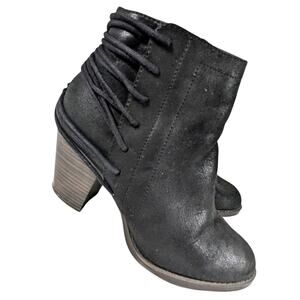 CANDIES! BLACK SUEDE MICROFIBER LACED BACK, INSIDE ZIPPER ANKLE BOOTS! SZ 8.5M